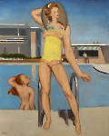 Poolside-50x40-Öl auf Holz, 2022